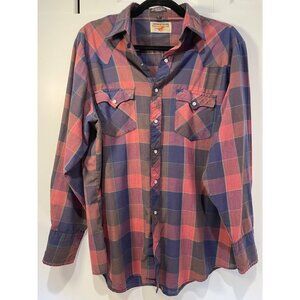 Vtg Authentic Western Youngbloods Mens Plaid Pearl Snap Shirt Size L Cowboy 90s